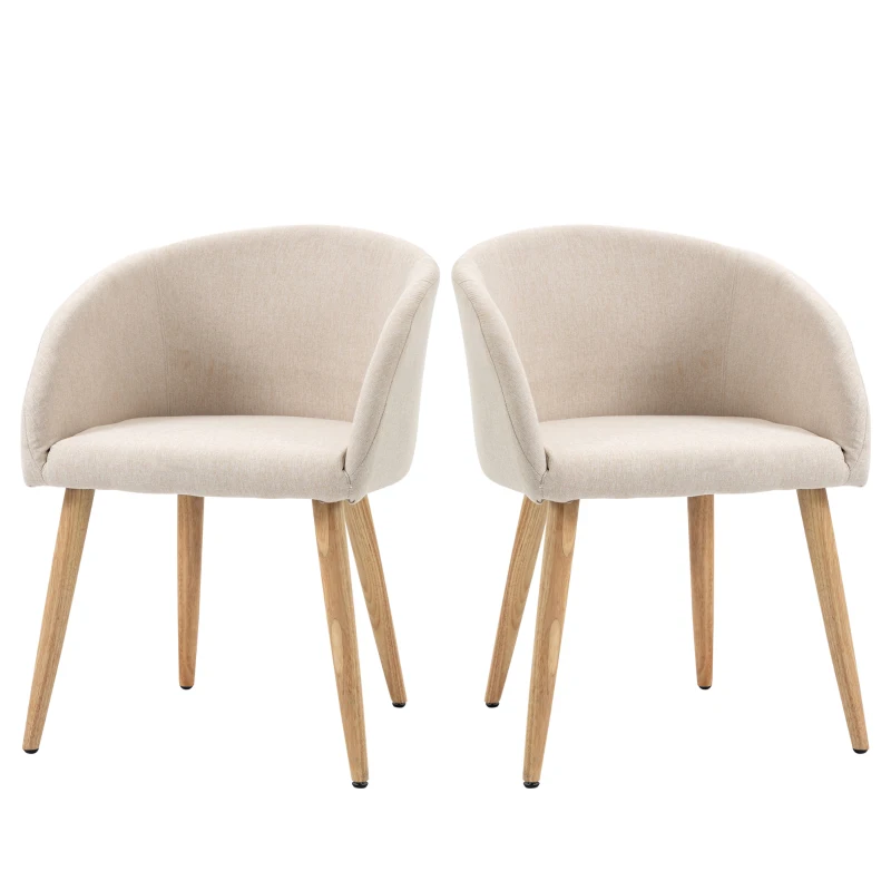 HOMCOM Set de 2 scaune de dining stil scandinav tapițate cu material textil, 55x56x74 cm, bej