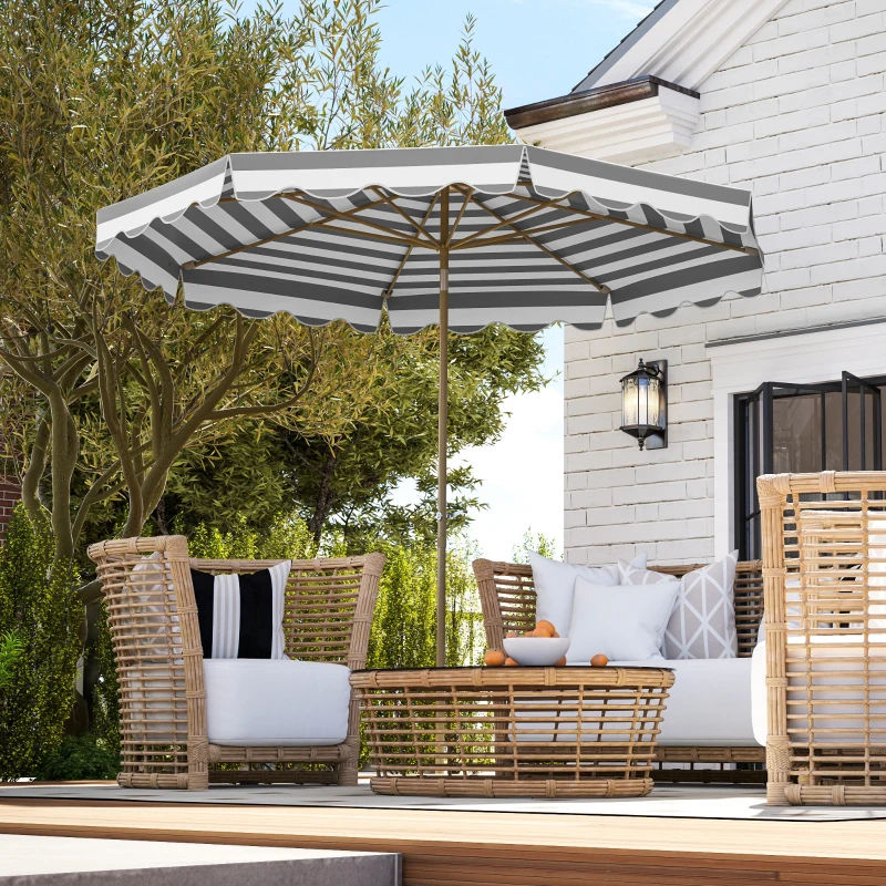 Outsunny Parasol de jardin extérieur parasol inclinable octogonal avec manivelle toile 180 g/m² Ø 2,7 x 2,4 m gris clair