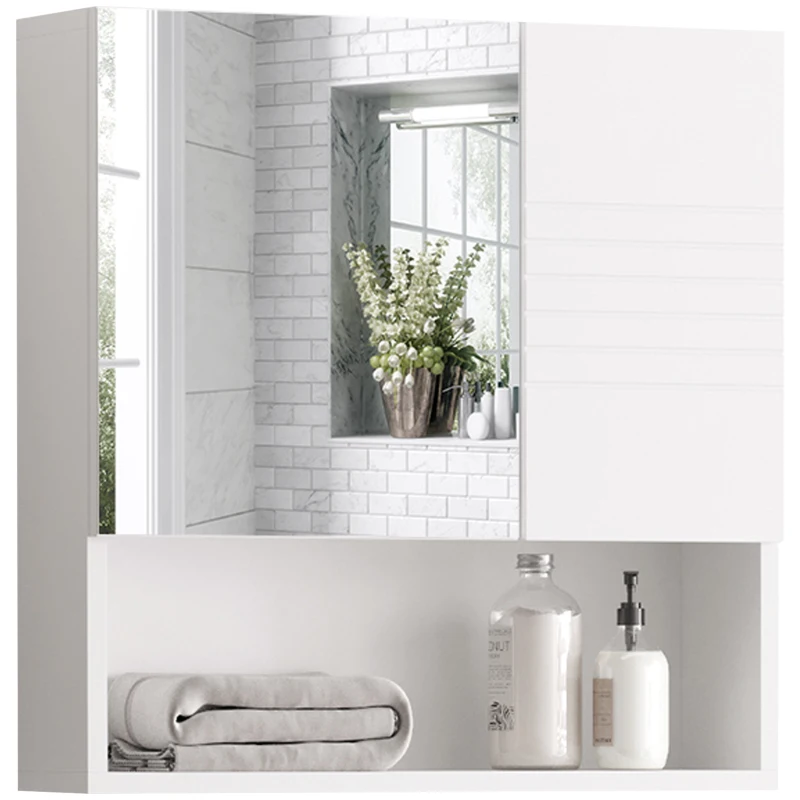 kleankin Armadietto Specchiera Bagno, Specchio Bagno Contenitore con Fissaggio a Muro, 54x15x55cm, Bianco