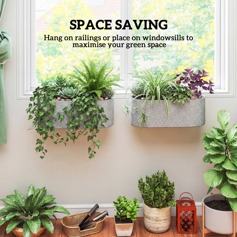 Outsunny Zestaw 2 Donic Wiszących z Systemem Drenażu i Haczykami 42 x 16 x 15 cm Jasnoszary