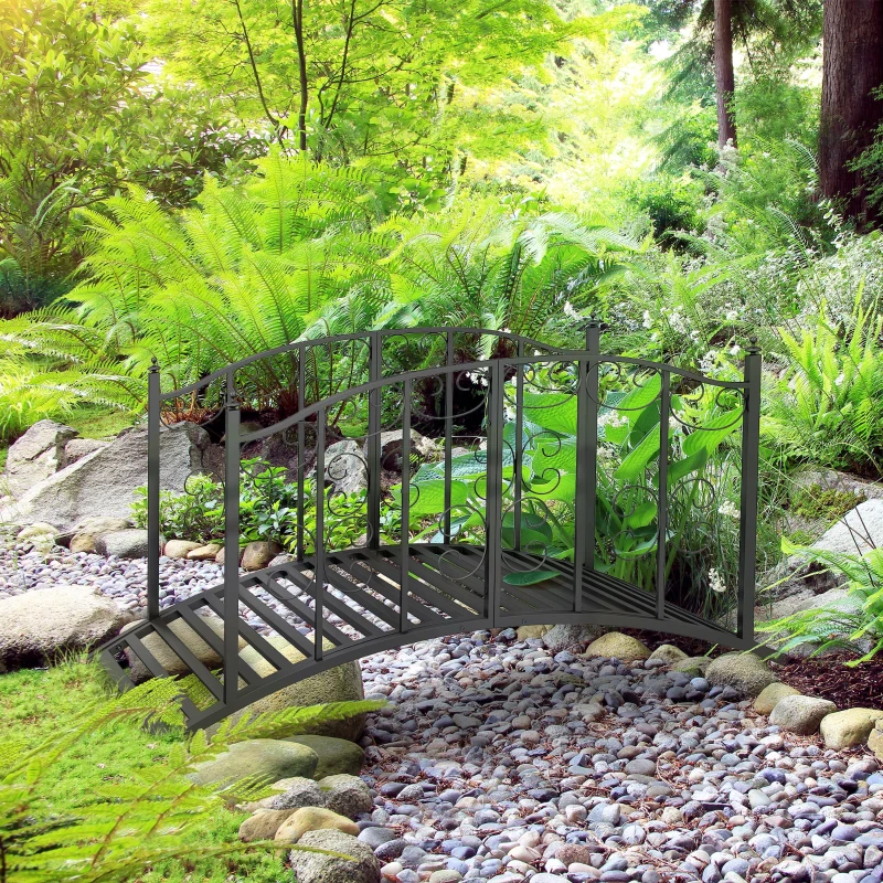 Outsunny Ponte de Jardim Ponte em aço com Guarda-corpos laterais, Carga Máxima 120 KG, decoração Jardim, 119 x 67 x 70 cm preto