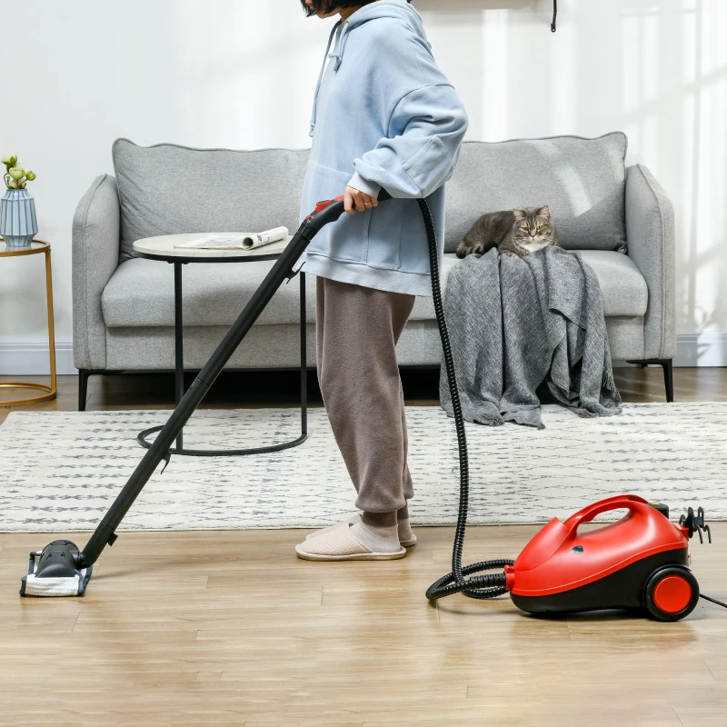 HOMCOM Nettoyeur vapeur 4 bar puissance 2000W avec réservoir d'eau 2L, surface 150 m², 16 accessoires, rouge