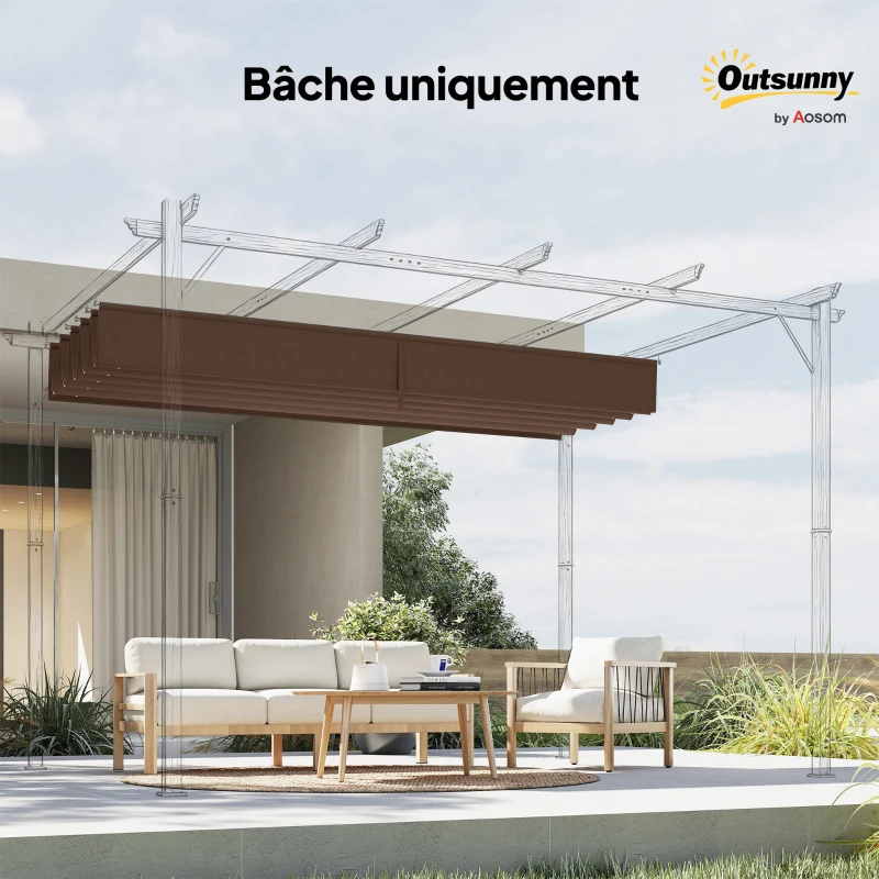 Outsunny Toile de toit pour pergola tonnelle rétractable de 4 x 3 m - toile uniquement 350 x 260 cm café