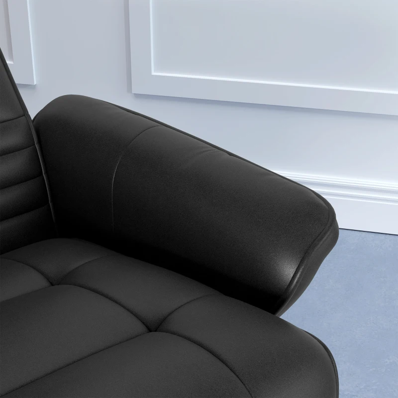 HOMCOM Fotoliu tapițat, fotoliu accent cu taburet, rotativ, ergonomic, aspect microfibră, până la 150 kg, Negru