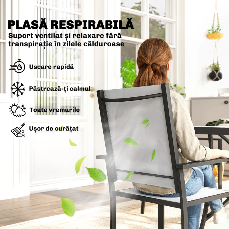 Outsunny Set de Prânz Grădină cu Orificiu pentru Umbrelă, Masă, Scaune pentru 4, Gri Deschis