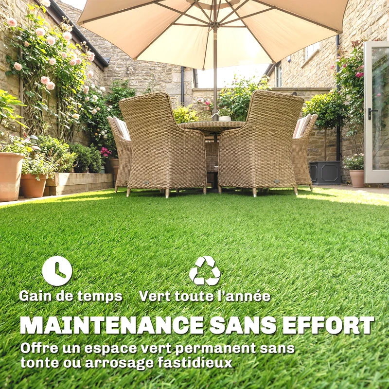 Outsunny Gazon Synthétique Dalle Gazon, Pelouse Artificielle 25mm Haute Densité Auto-drainant pour Balcon Jardin, 1 x 4 m, Vert