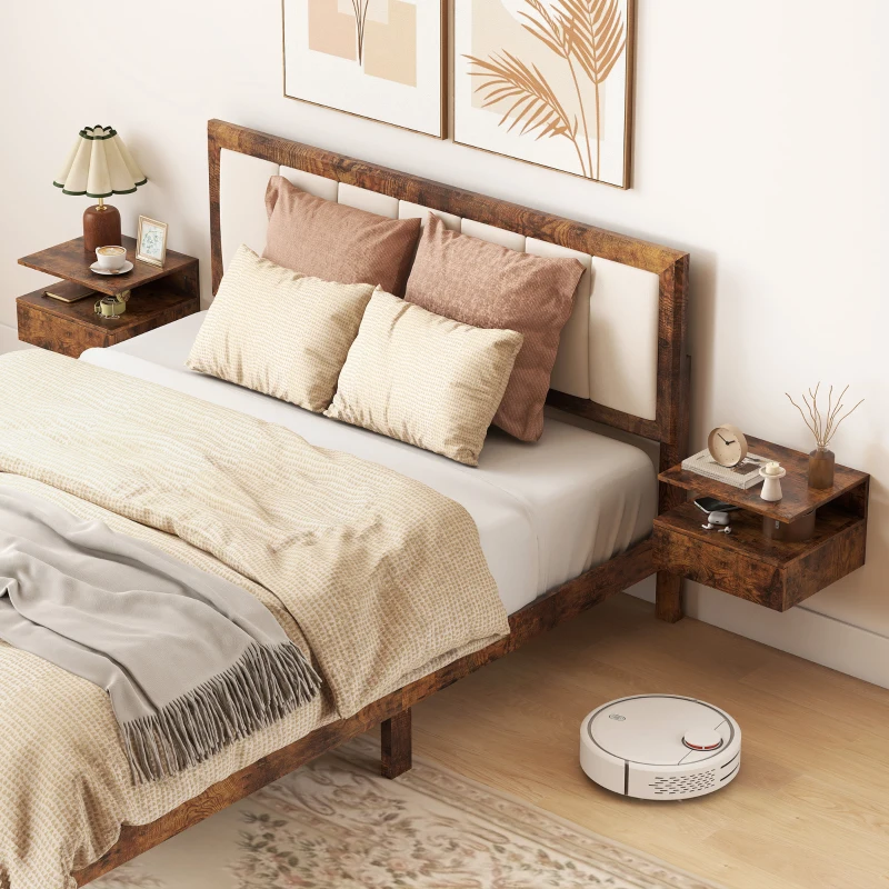 HOMCOM Juego de 2 Mesitas de Noche Flotantes con Cajón Montado en la Pared 35x32x22,5 cm Marrón Rústico