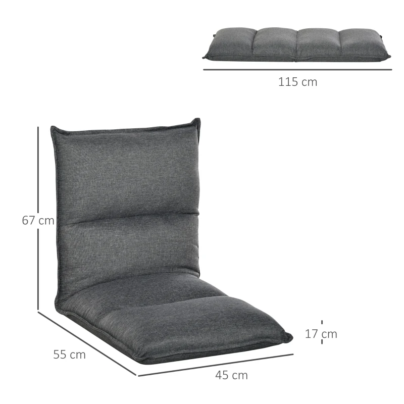 HOMCOM Fauteuil de sol paresseux dossier inclinable sur 5 positions - dim. L67 x P55 x H60 cm - gris
