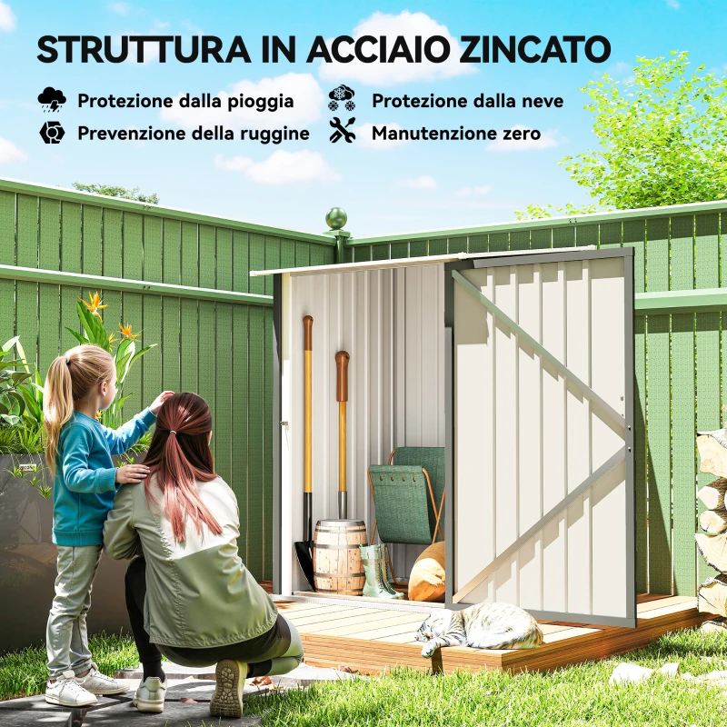 Outsunny Casetta da Giardino Porta Attrezzi in Acciaio Galvanizzato con Porta a Battente, 100x104x160 cm, Grigio Chiaro