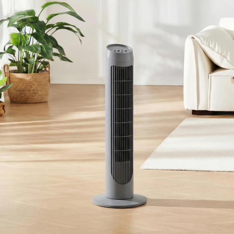 HOMCOM Tower Fan for Bedroom Cooling, 75cm Electric 70° Oscillating with 3 Speed Settings, Standing Floor Fan, Grey