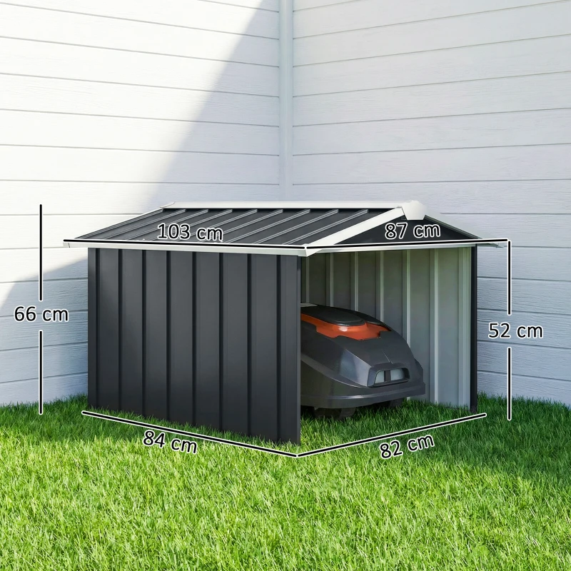 Outsunny Garagem para Corta-Relvas Robótico em Aço Galvanizado com Telhado de Duas Águas para Jardim Exterior 87x103x66 cm Cinzento Escuro