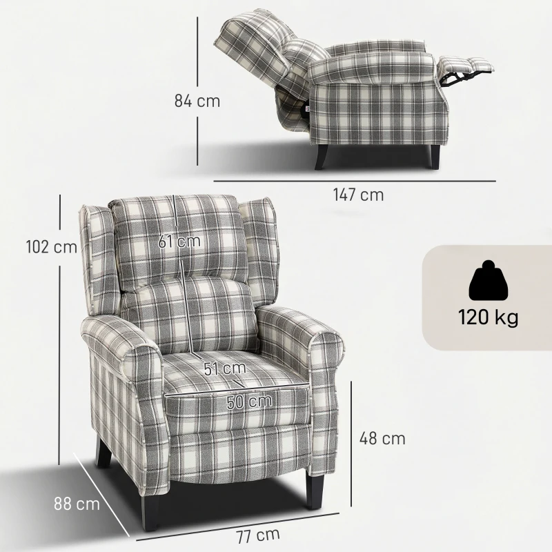 HOMCOM 160° Reclining Armchair, with Footrest - Grey and White