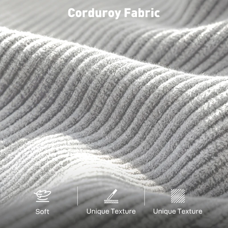 HOMCOM Sofa 3-osobowa, kanapa z podłokietnikami, tapicerowana sztruksowa sofa do salonu jasnoszara