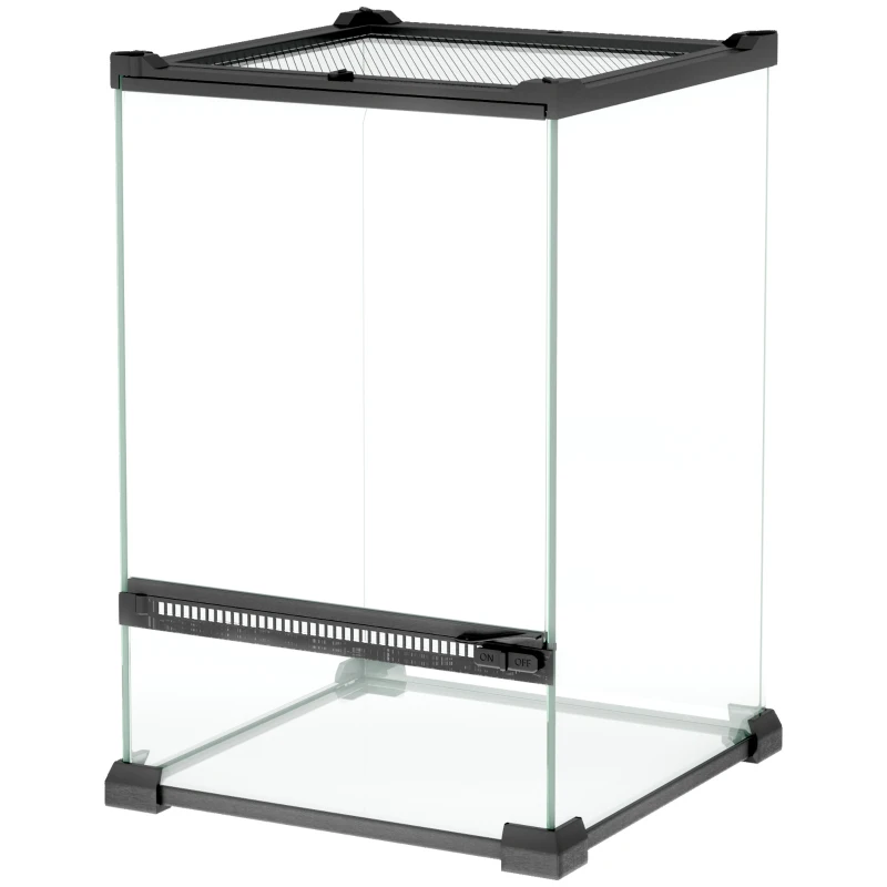 PawHut Terariu din sticlă pentru reptile vivariu 12 L cu capac din plasă metalică, 20 x 20 x 30 cm, negru