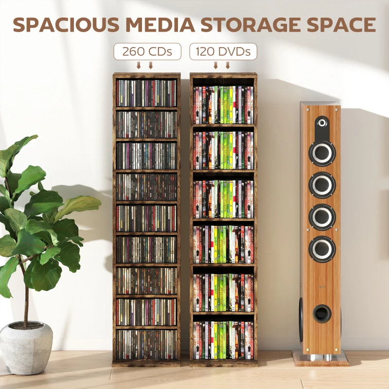 HOMCOM 260 Narrow CD Storage Unit - Rustic Brown