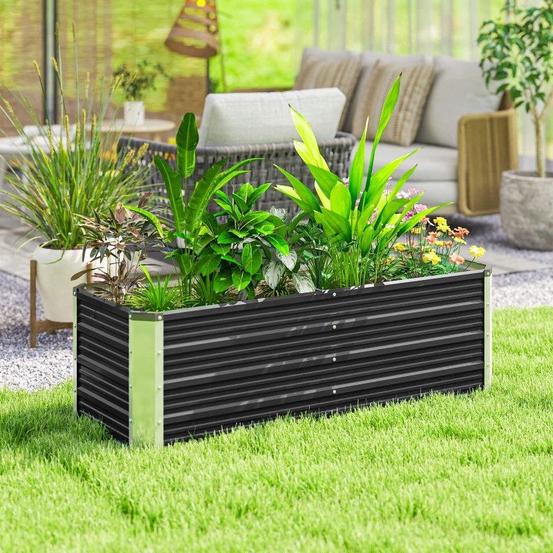 Outsunny Hochbeet aus Stahl Gartenbeet Pflanzkasten Blumenkasten Blumenkübel mit Handschuhe Kohlegrau 125 x 47 x 44 cm