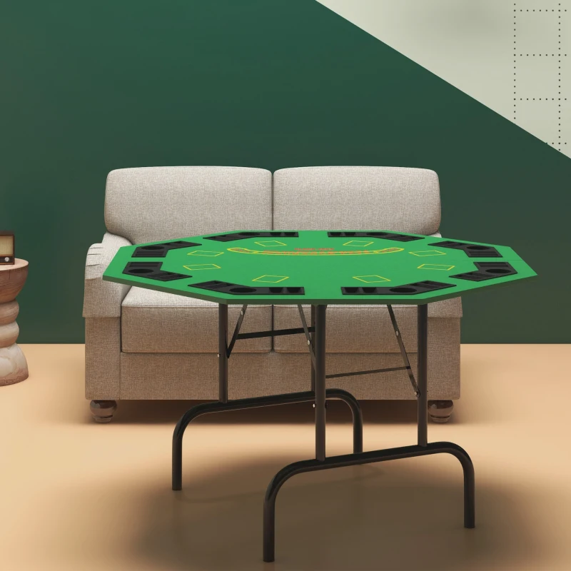 SPORTNOW Table de poker pliable pour 8 joueurs, table de jeu avec porte-gobelet et bac à jetons 120 x 120 x 72 cm vert