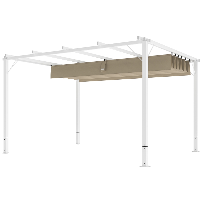 Outsunny Pergola jardim exterior em alumínio 3 x 4 m com teto retrátil, proteção solar UPF30+, para terraço, pátio, branco
