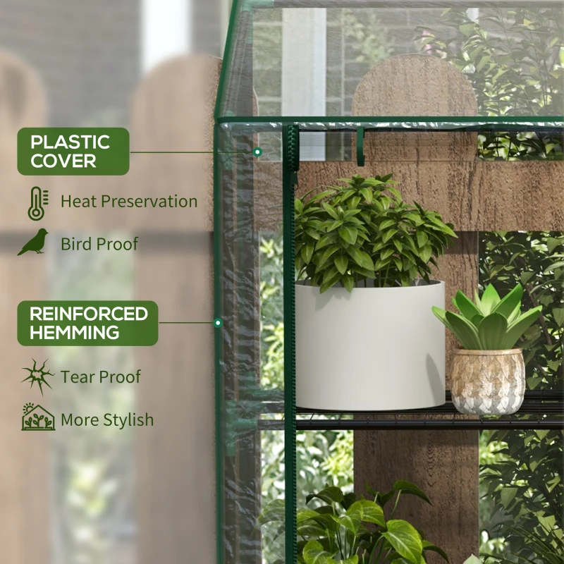 Outsunny Mini-szklarnia, 3 poziomy, 6 metalowych półek, 2 otwory, plandeka z tworzywa sztucznego, przezroczysta