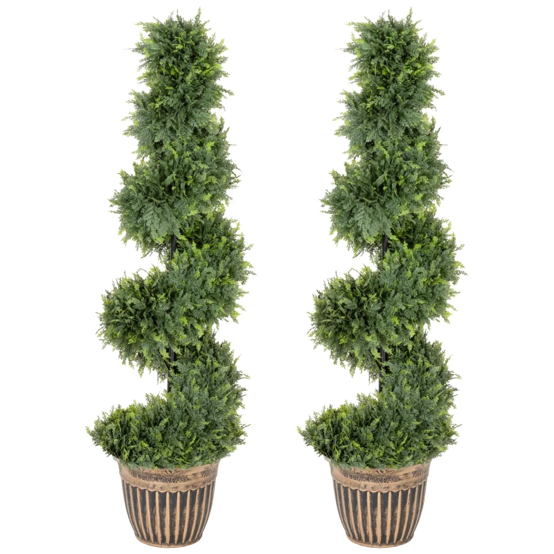 HOMCOM Set of 2 Artificial Plants, Topiary Spiral Cypressd Trees with Pot, for Home Indoor Outdoor Decor, 120cm