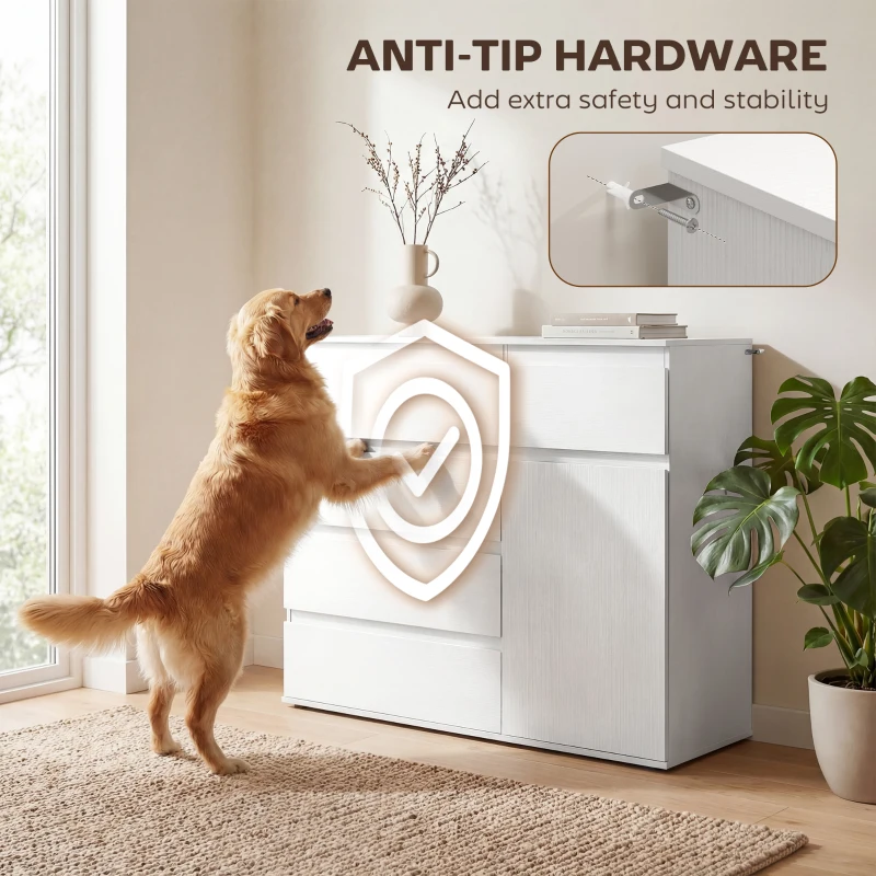 HOMCOM Modern Sideboard, Sideboard Storage Cabinet with 5 Drawers, Adjustable Shelf, Soft-Close Door, White