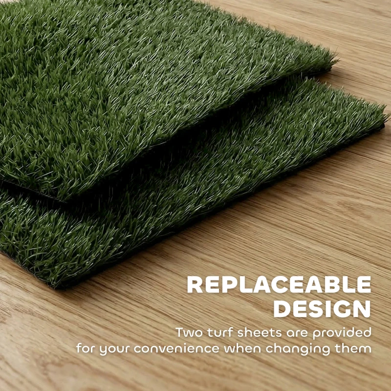 PawHut Toaletă pentru câini 76 x 50,5 cm cu 2 gazonuri artificiale lavabile, toaletă pentru căței pentru câini, pentru balcon și acasă Negru+Verde