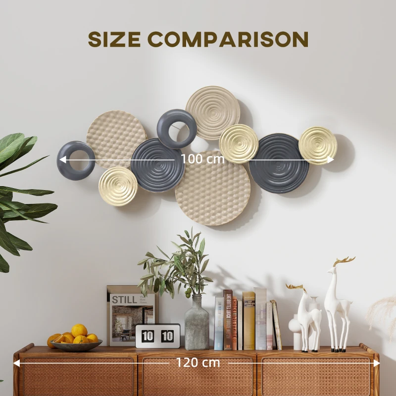 HOMCOM Metal Wall Art, Modern Hanging Wall Decor with Multi-Disc Design for Living Room Bedroom Dining Room