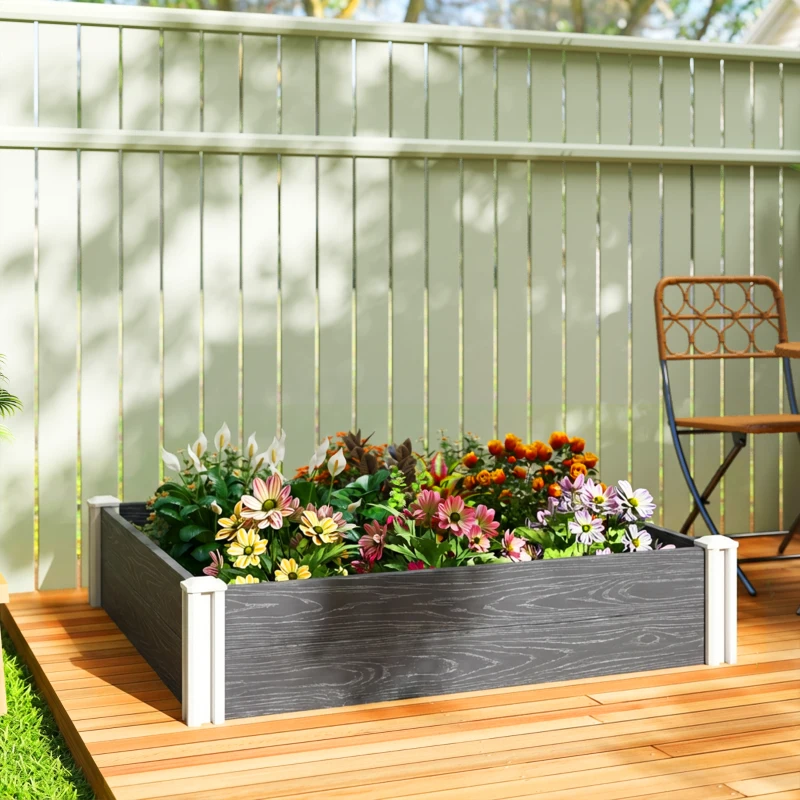 Outsunny Fioriera da Esterno in Vinile con Fondo Aperto e Design a Incastro, 102x102x33 cm, Grigio Scuro