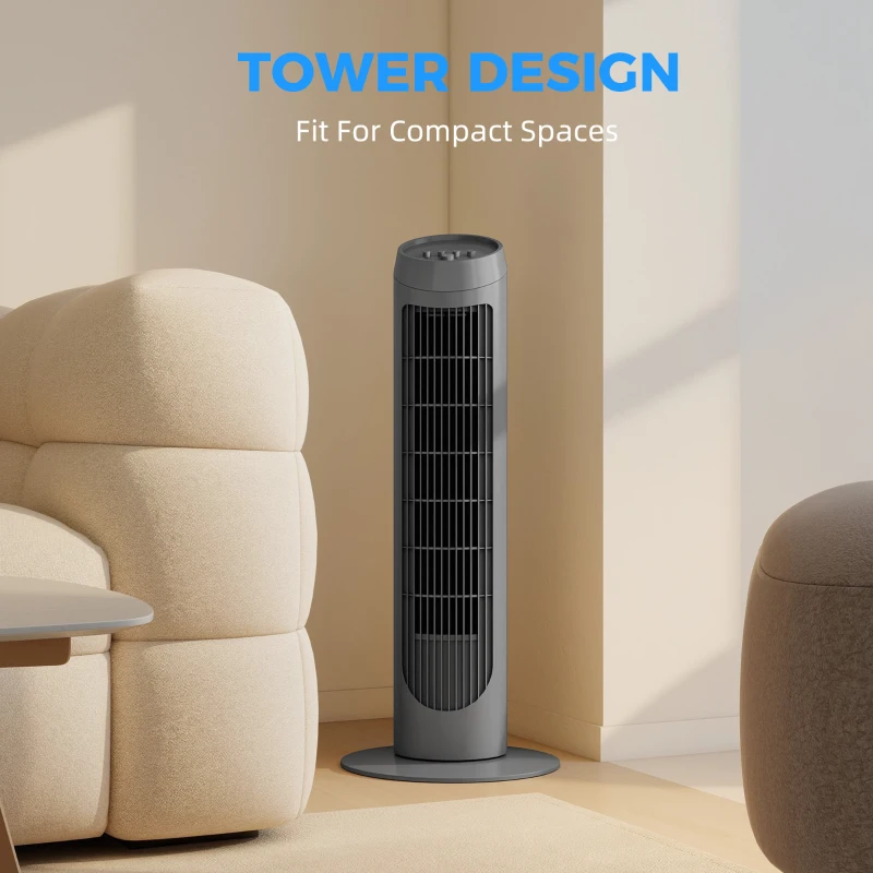 HOMCOM Tower Fan for Bedroom Cooling, 75cm Electric 70° Oscillating with 3 Speed Settings, Standing Floor Fan, Grey