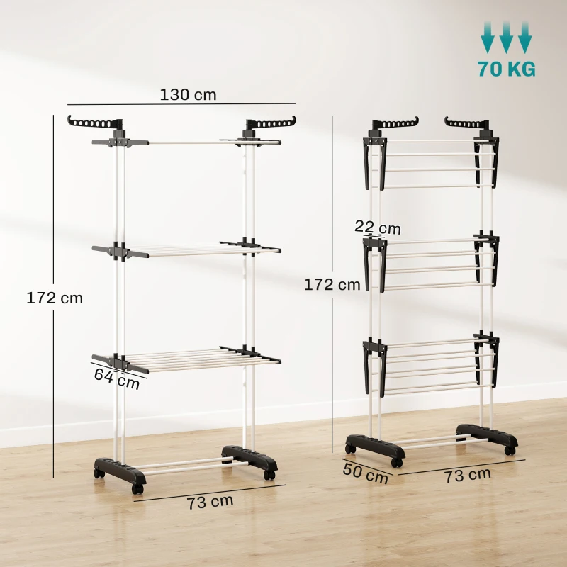 HOMCOM Foldable Clothes Drying Rack, 4-Tier Steel Garment Laundry Rack with Castors for Indoor and Outdoor Use, Black
