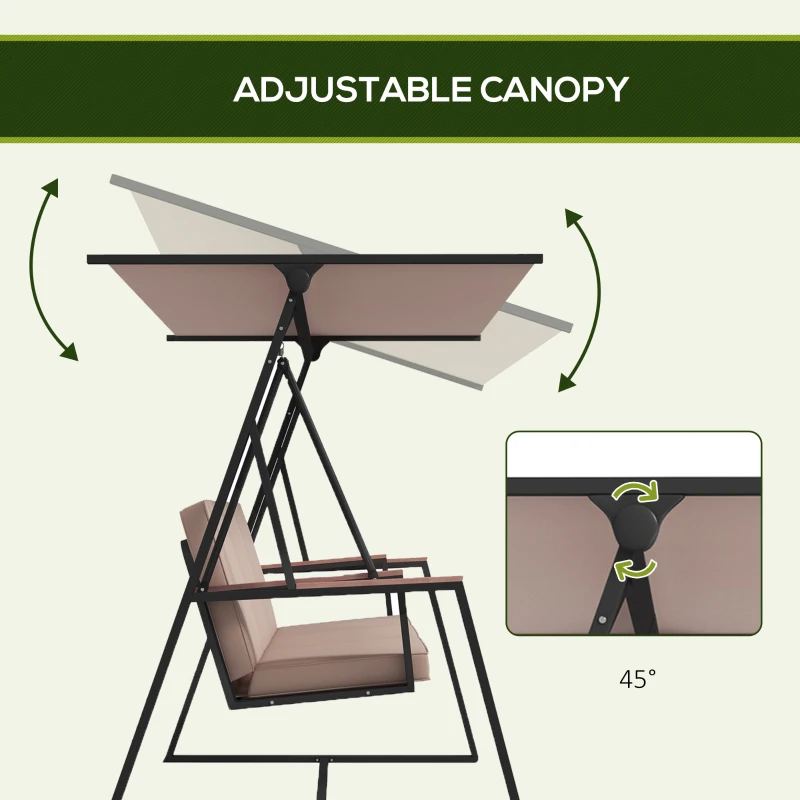 Outsunny Hollywoodschaukel huśtawka ogrodowa 3-osobowa, z daszkiem, odporna na warunki atmosferyczne, Beige + Schwarz