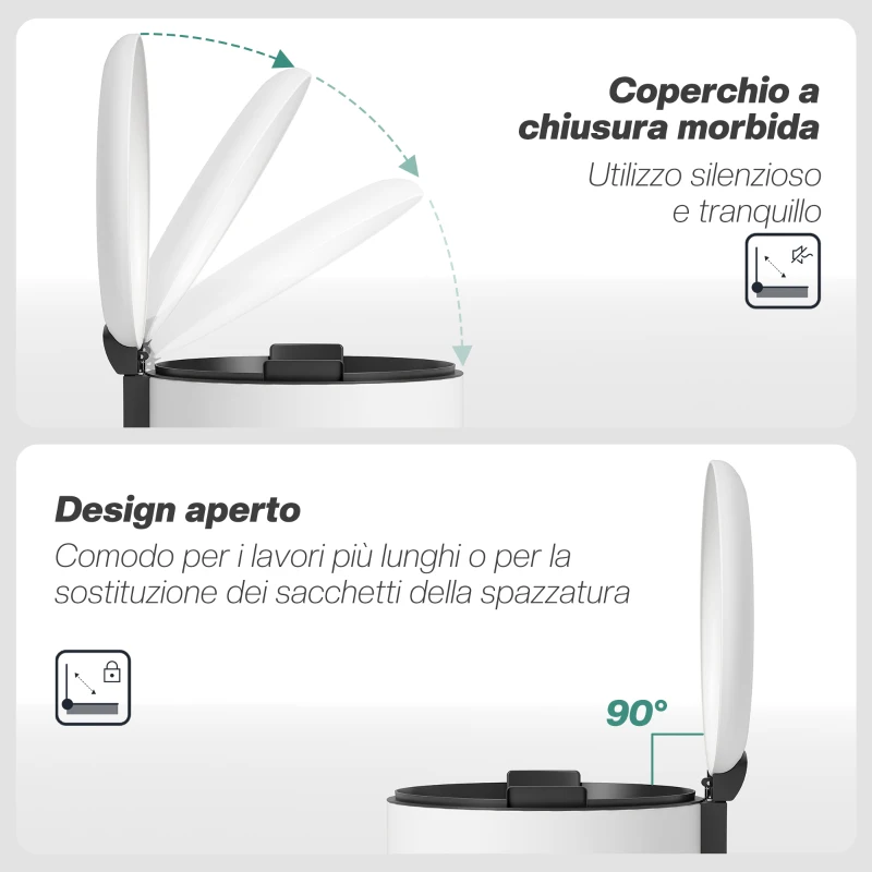 HOMCOM Pattumiera a Pedale da 30L con Coperchio a Chiusura Morbida, in Metallo e PP, 36x30x63.5 cm, Bianco Crema