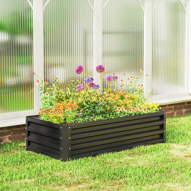 Outsunny Carré potager de jardin rectangulaire tôle d'acier ondulée 120 x 60 x 30,5 cm gris