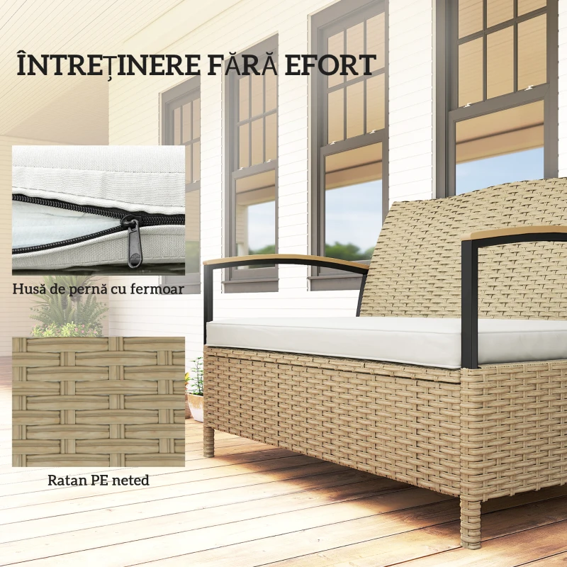 Outsunny Bancă cu Spațiu de Depozitare 125L cu Pernă, Cadru Metalic, 123x70x82 cm, Bej