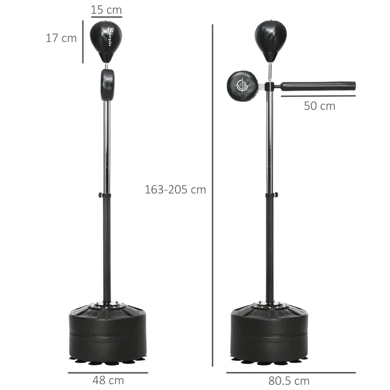 SPORTNOW Minge de box reglabilă pe înălțime, rotativă 360°, incl. bandaje pentru box, Negru, 80,5 x 48 x 163-205 cm