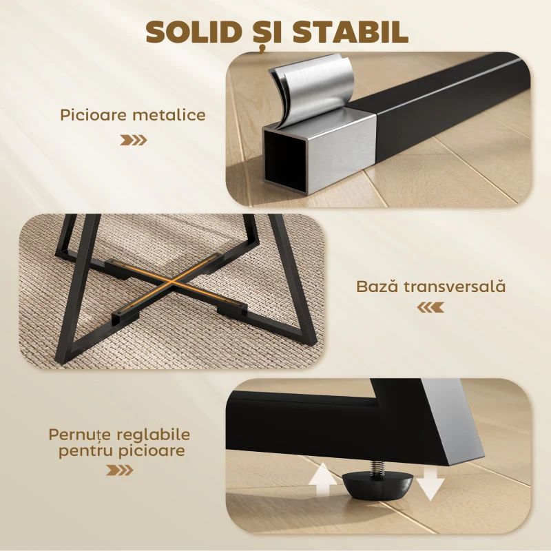 HOMCOM Masă de dining 4 locuri, 100 cm rotundă, bucătărie industrială, poliță de depozitare, maro rustic.