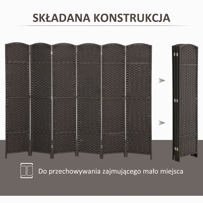 HOMCOM 6-częściowy parawan, składana osłona, ścianka działowa do salonu, sypialni, biura domowego, Brązowy