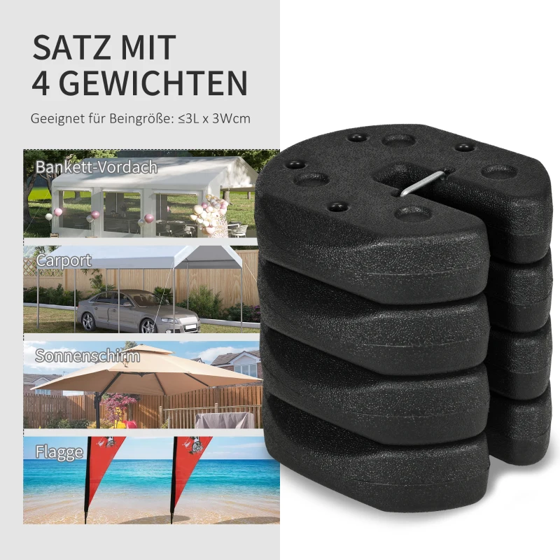 Outsunny Pavillonstandfüße 4er-Set 12 kg Gewichte mit Befestigungsstiften und Transportgurt