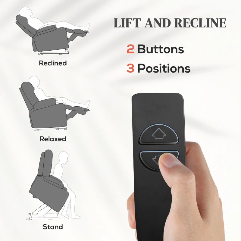 HOMCOM Fotel Seniora z Pomocą przy Wstawaniu, Funkcja Leżenia, w zestawie pilot, 144 cm x 91 cm x 88 cm, Szary