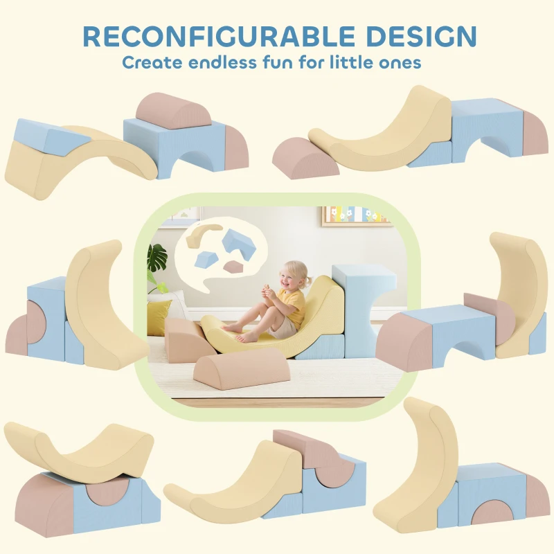 AIYAPLAY Kids Soft Play Set, 5-Piece Baby Foam Climbing Blocks with Corduroy Cover, Lightweight Modular Design for Crawling, Climbing & Creative Play, Blue