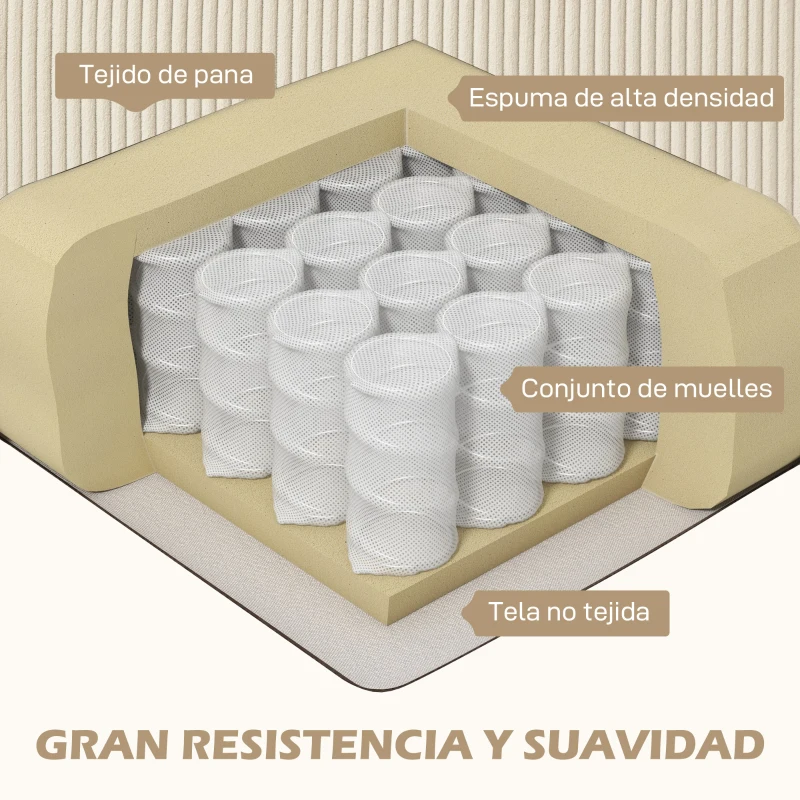 HOMCOM Sofá Chaise Longue de 3 Plazas en Forma de L Tapizado en Pana Asiento y Respaldo Acolchados 214x134x87 cm Beige