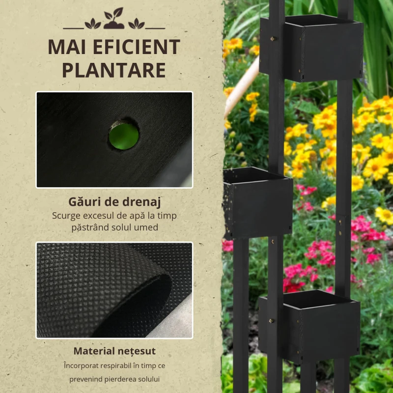 Outsunny Jardiniere inaltă cu grindă din lemn pentru plante, legume, flori sau ierburi aromatice, dim. 90L x 45L x 170H cm