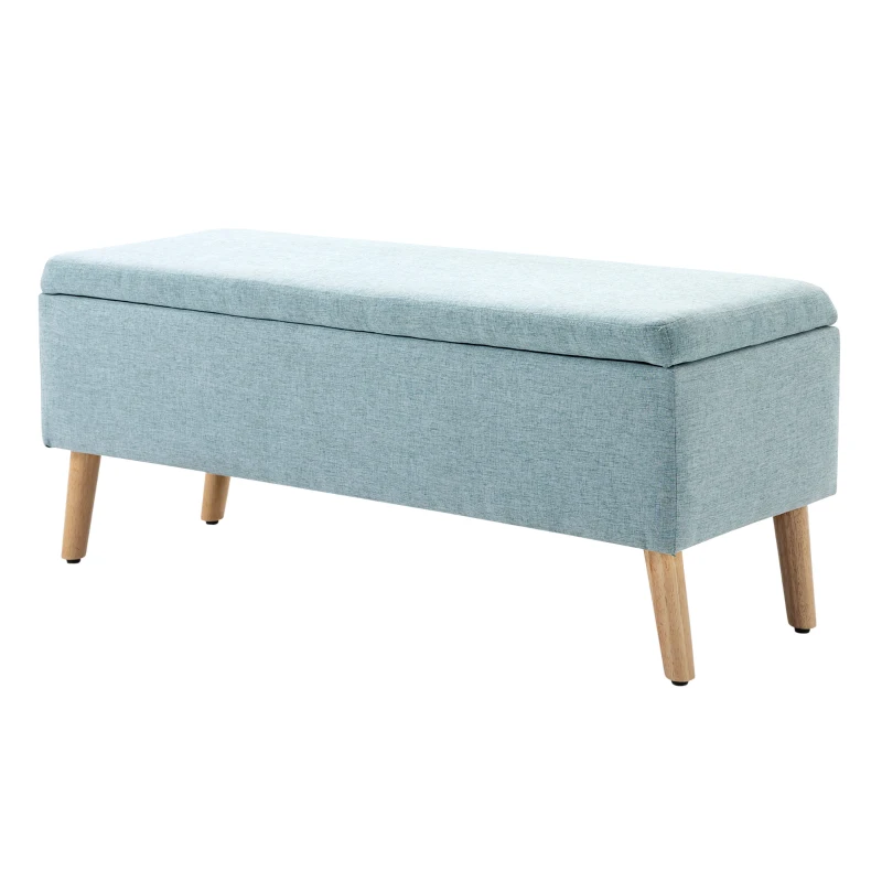 HOMCOM bancă cu spațiu de depozitare, banchetă tapitată cu aspect de in, ladă-bancă cu picioare din lemn, bancă-ladă pentru living dormitor hol 110 x 39 x 45 cm, verde deschis