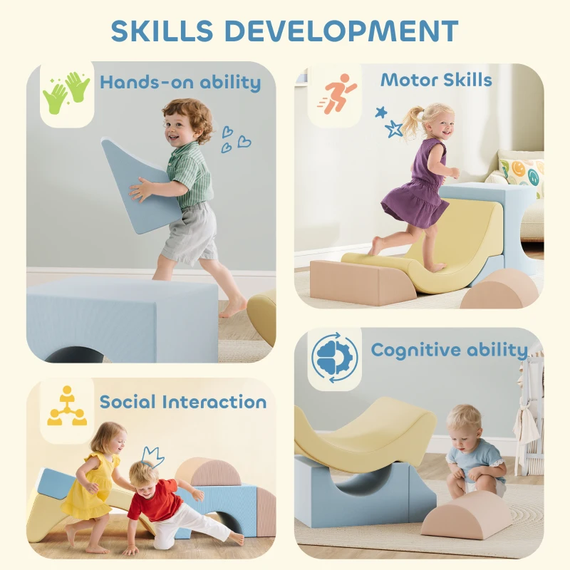 AIYAPLAY Kids Soft Play Set, 5-Piece Baby Foam Climbing Blocks with Corduroy Cover, Lightweight Modular Design for Crawling, Climbing & Creative Play, Blue