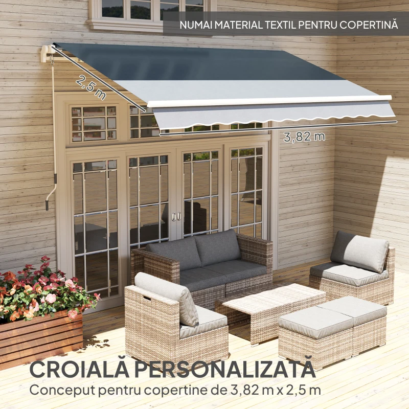 Outsunny Material de Înlocuire pentru Cort Retractabil 4x3 m din Poliester Anti UV 50+ Gri