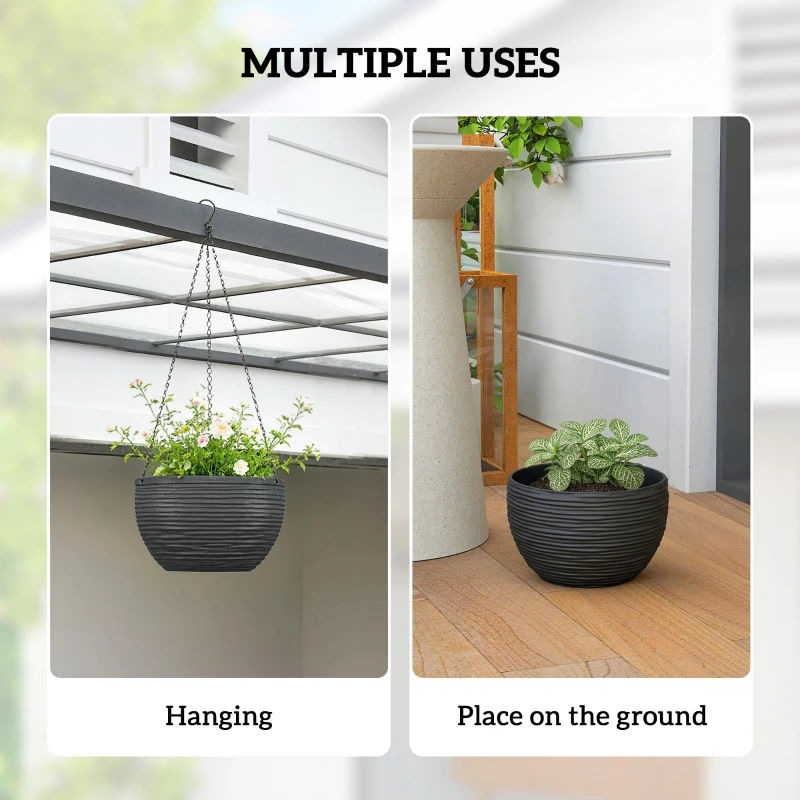 Outsunny Donice do roślin wewnętrznych i zewnętrznych, system samozraszania, wiszące donice z metalowymi łańcuchami, 4 sztuki, czarne