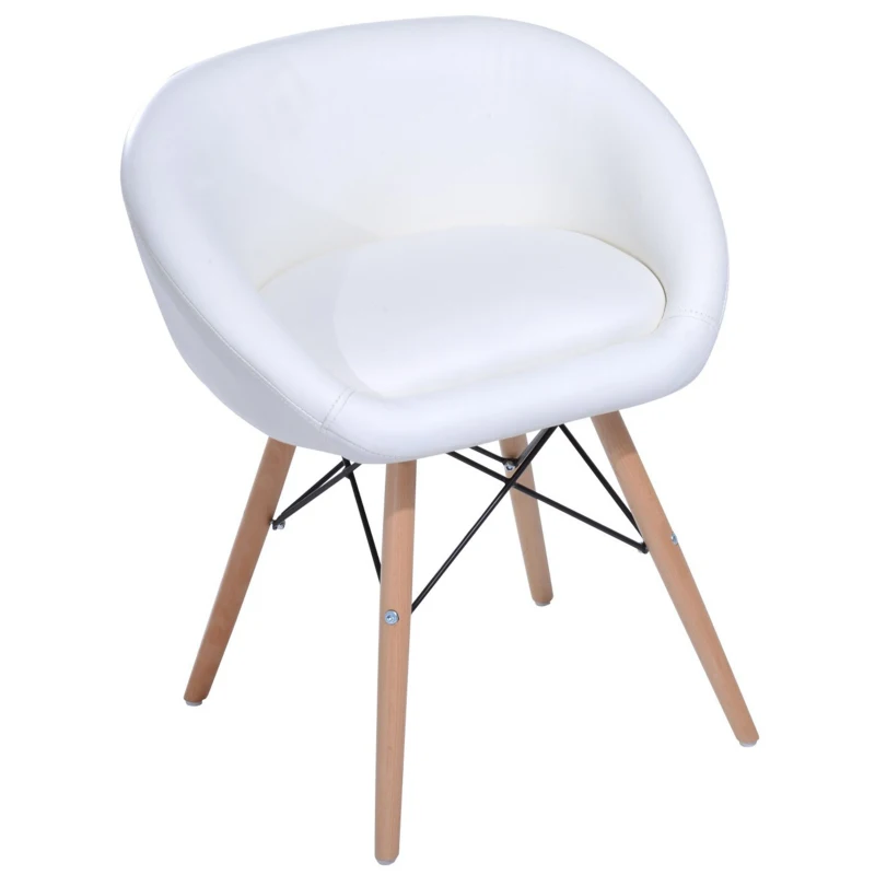 HOMCOM Chaise Design scandinave - Chaise de Salon ou Cuisine - Pieds effilés Bois Massif - revêtement synthétique PU Blanc
