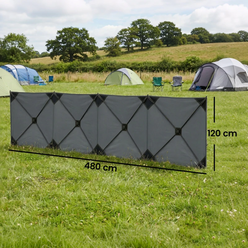 Outsunny Paravientos plegable para camping pantalla de privacidad con cuerdas tensoras ganchos para suelo bolsa de transporte para camping jardín 480 x 120 cm Gris oscuro