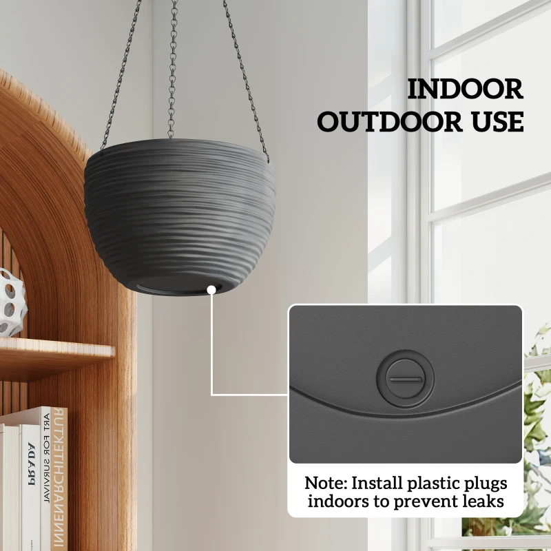 Outsunny Donice do roślin wewnętrznych i zewnętrznych, system samozraszania, wiszące donice z metalowymi łańcuchami, 4 sztuki, czarne