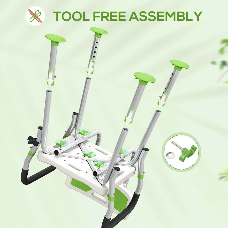 HOMCOM EVA Padded Shower Chair for the Elderly and Disabled, Height Adjustable Shower Stool with Back and Arms, 4 Suction Foot Pads, Green